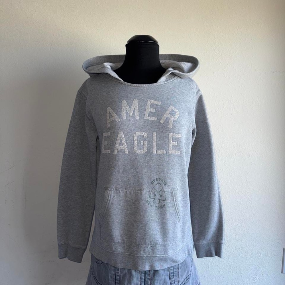 American Eagle Outfitters heather gray pullover hoodie  "Amer Eagle" collegiate